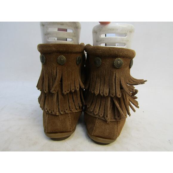 Minnetonka Womens Size 6 Brown Suede Fringe Ankle Fashion Boots Bootie - Picture 7 of 11